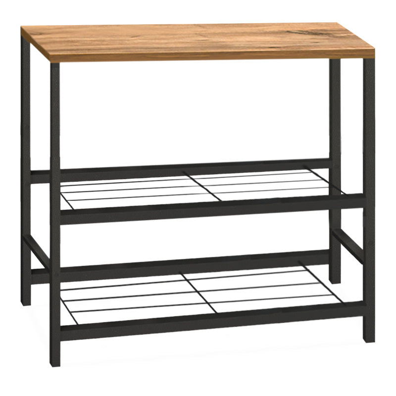 SIMPLE Black Coffee Table with Pine Oak accents, featuring two metal shelves and a sleek design, perfect for modern living spaces.