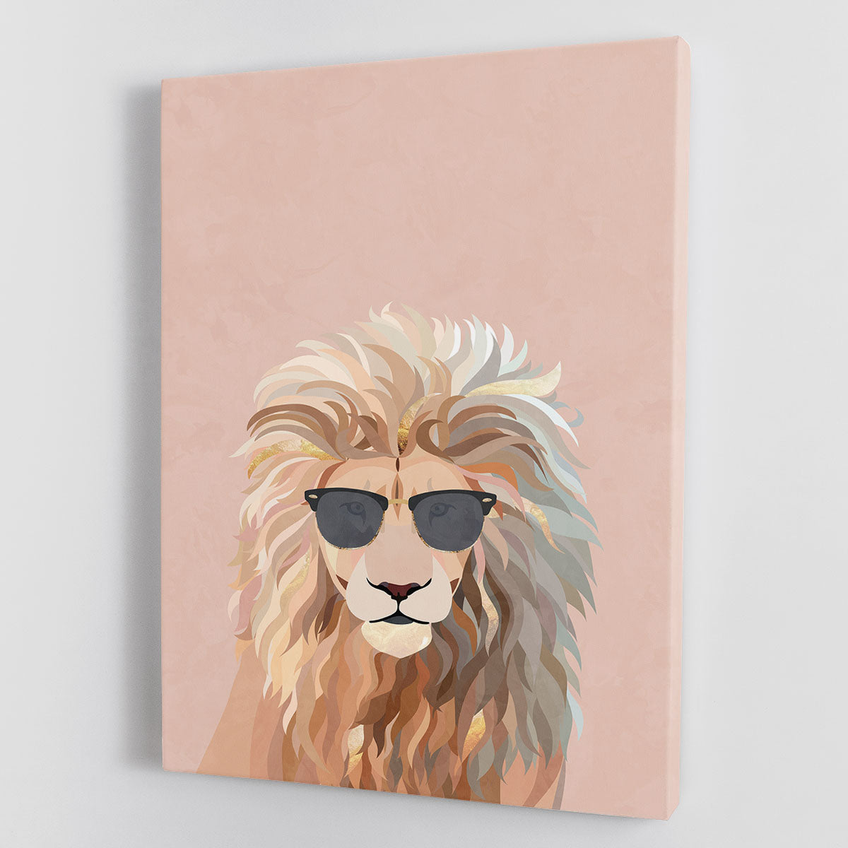 A vibrant canvas print featuring a cool cat with lion features, showcasing intricate details and colors, perfect for home decor.