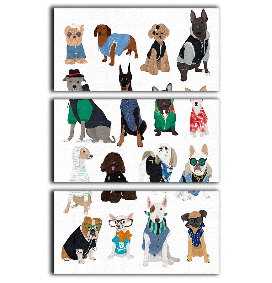 Three-panel canvas print featuring a cool dog design, perfect for home decor.