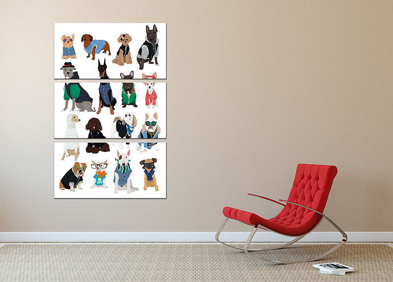 Three-panel canvas print featuring a cool dog design, perfect for home decor.
