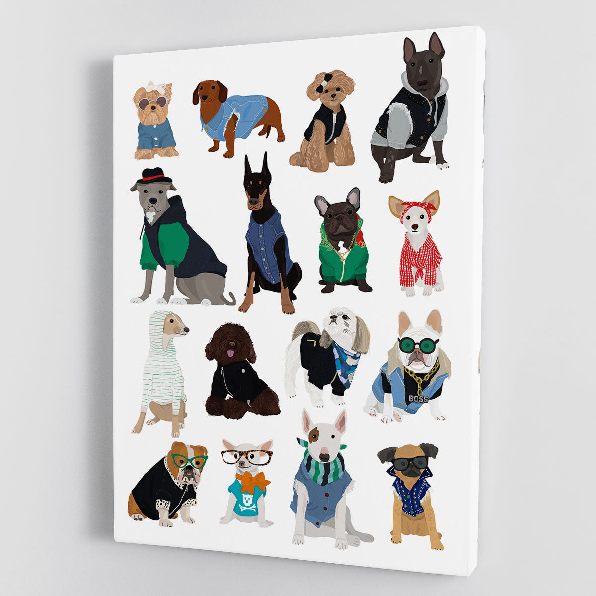A vibrant Cool Dog Print Canvas Print showcasing a playful dog design, perfect for home decor.
