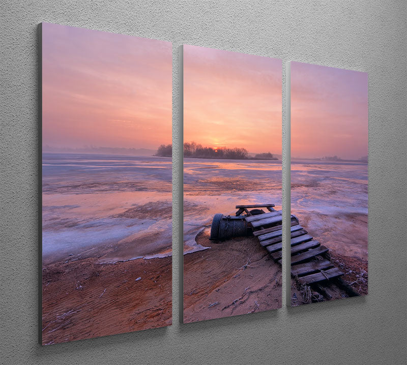 Cold Morning 3 Split Panel Canvas Print featuring serene landscape art in three panels, perfect for home decor.