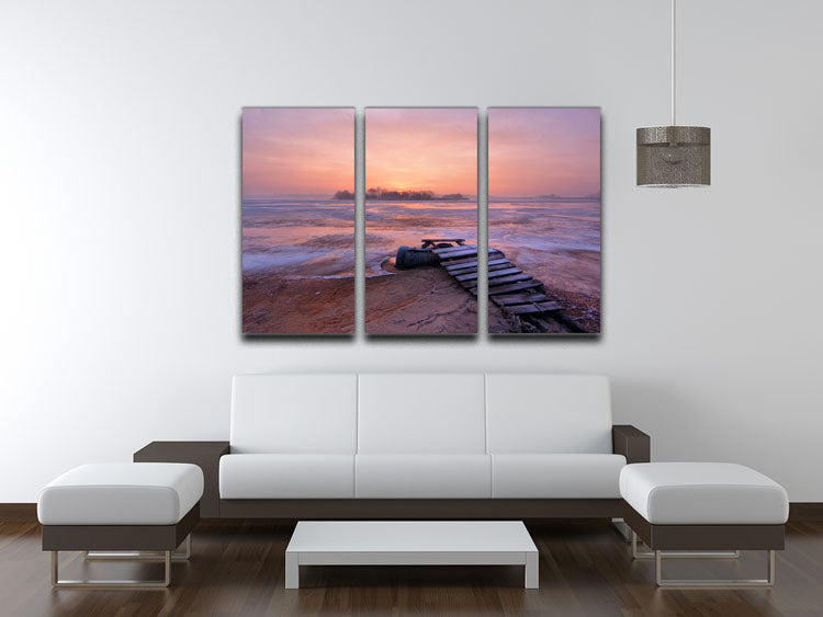 Cold Morning 3 Split Panel Canvas Print featuring serene landscape art in three panels, perfect for home decor.