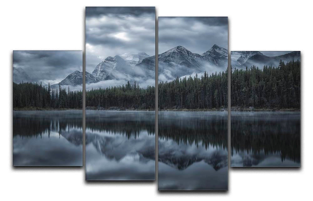 Cold Mountains 4 Split Panel Canvas artwork featuring serene mountain landscapes divided into four panels.
