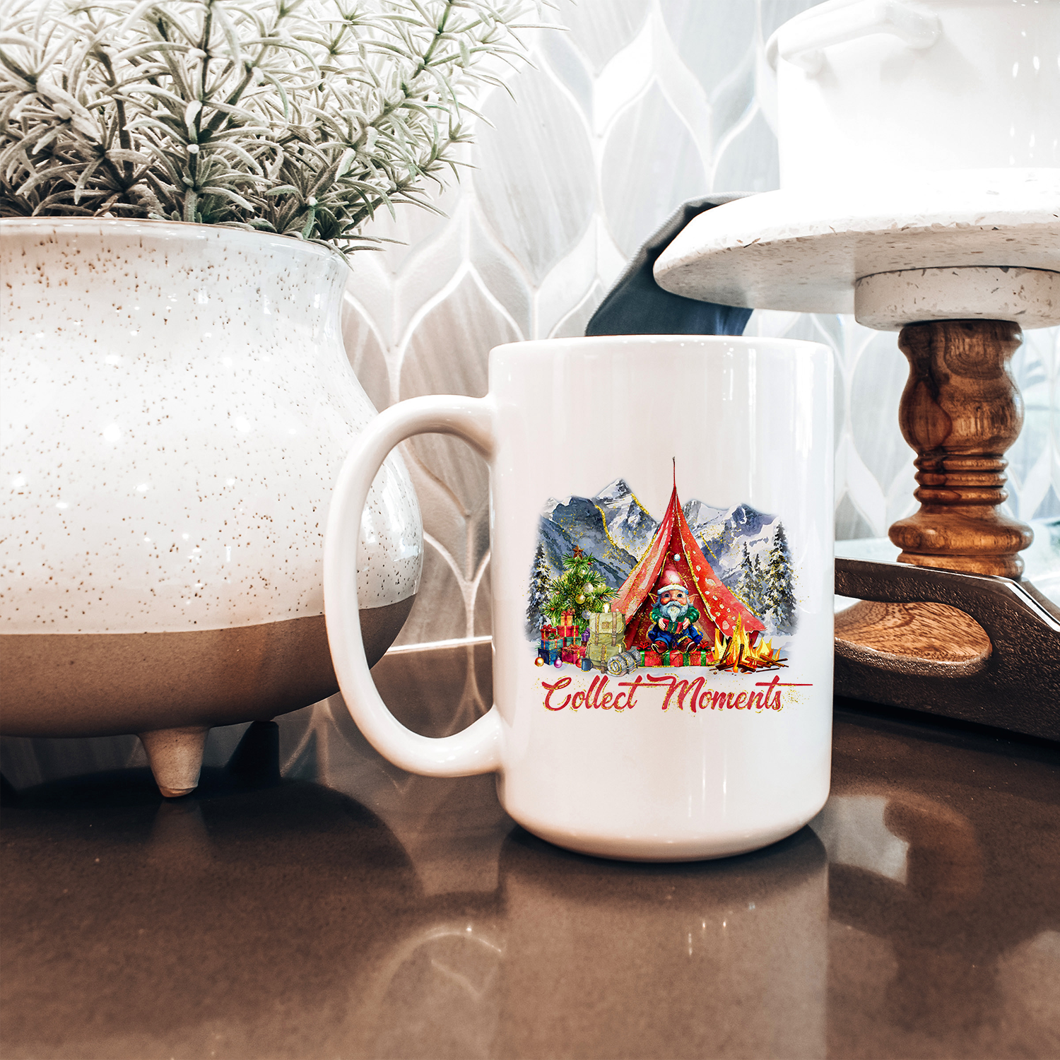 Collect Moments Gnome 15oz Mug featuring a vibrant gnome design, sturdy ceramic material, and glossy finish.