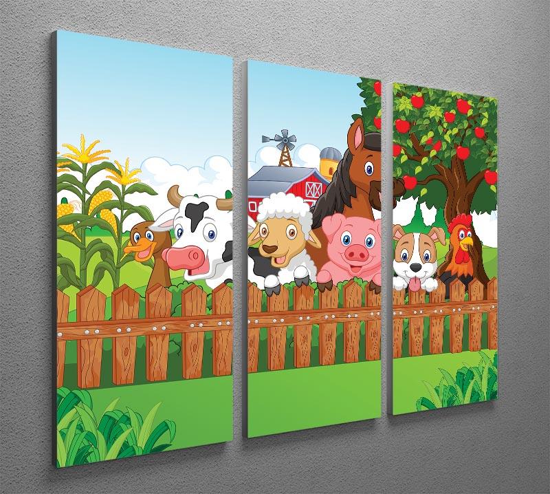 A beautiful 3-panel canvas print featuring farm animals, showcasing vibrant colors and intricate details, perfect for home decor.
