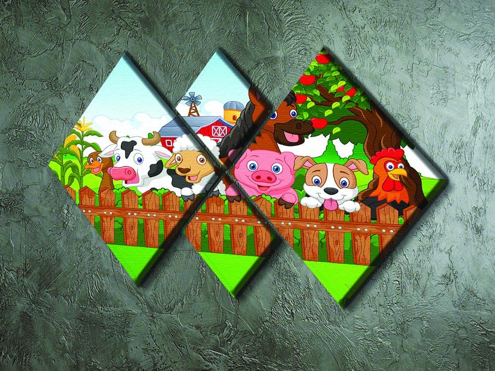 A beautiful 4-square multi-panel canvas featuring charming farm animals, perfect for home decor.