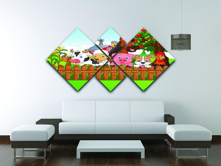 A beautiful 4-square multi-panel canvas featuring charming farm animals, perfect for home decor.