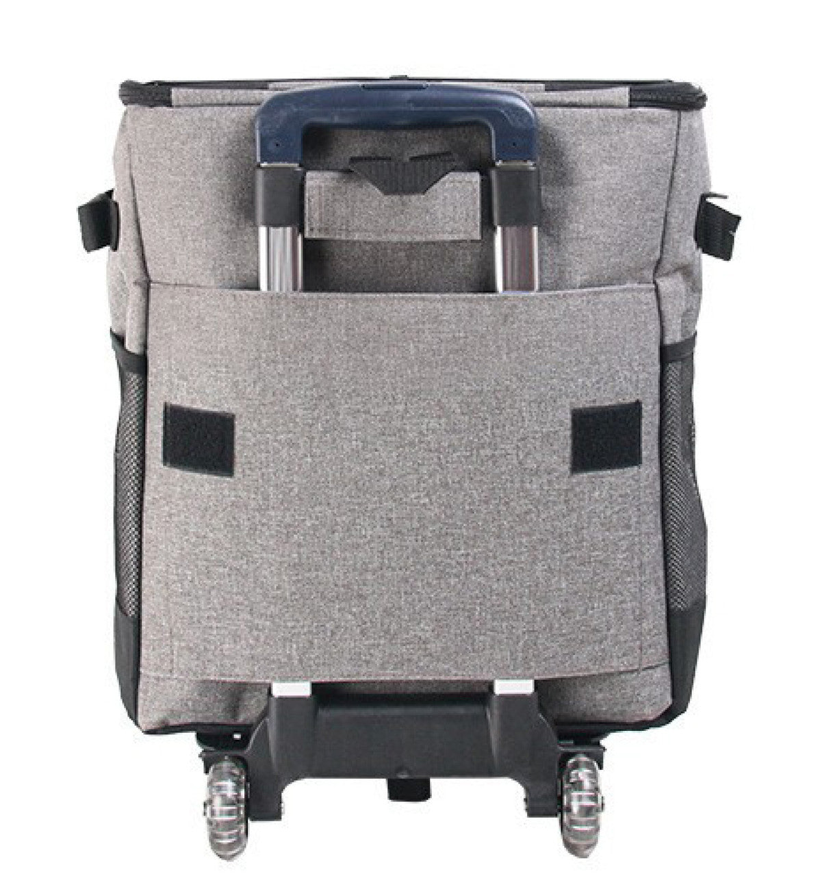 Grey Cooler Picnic Bag Trolley with wheels, designed for outdoor events, holding up to 60 cans.