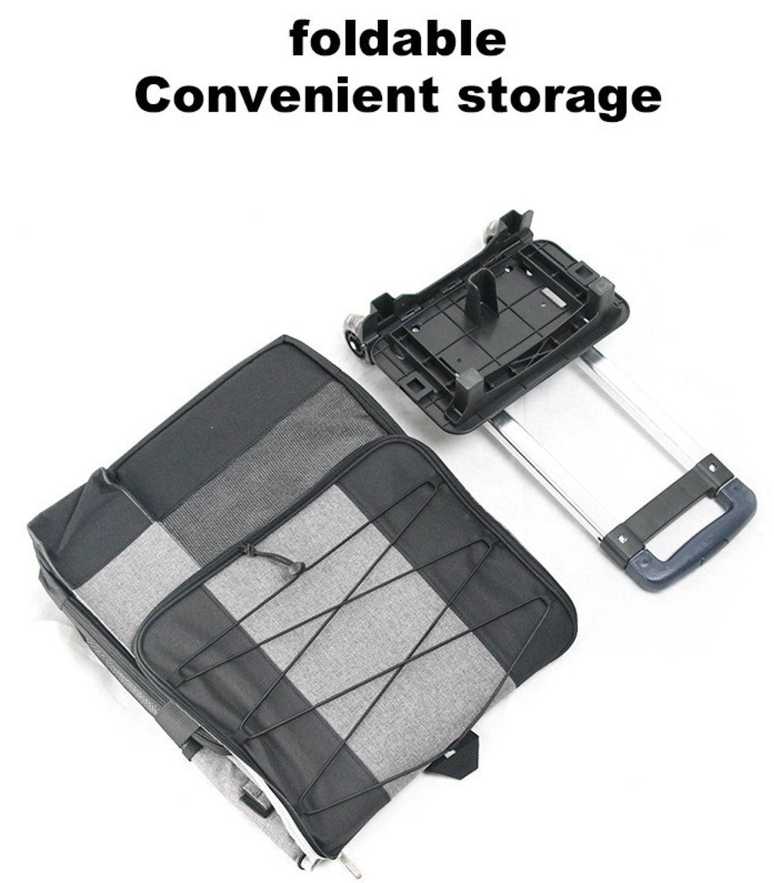 Grey Cooler Picnic Bag Trolley with wheels, designed for outdoor events, holding up to 60 cans.