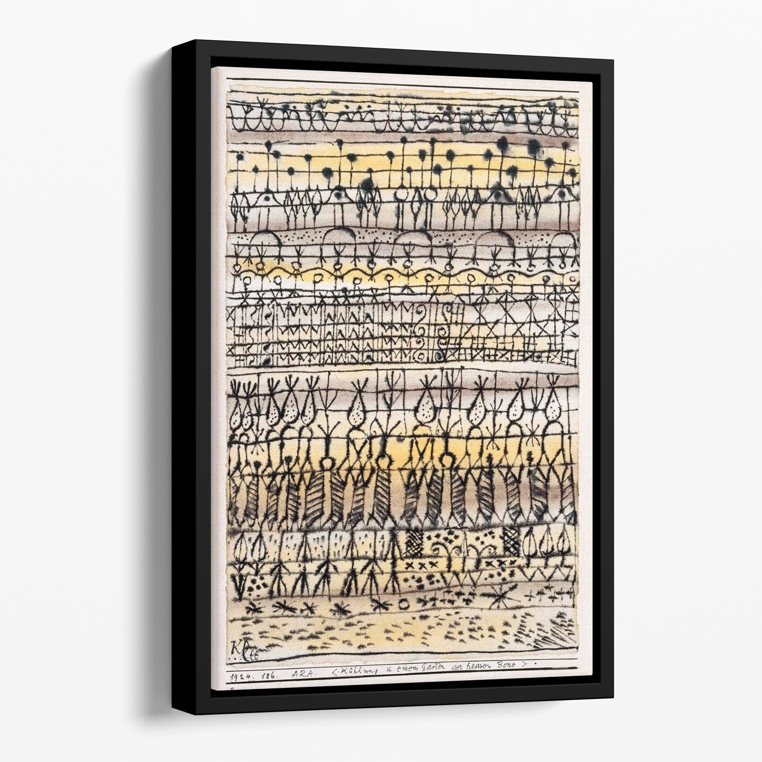 Cooling in a Hot Zone Garden 1924 No.1 Floating Framed Canvas featuring vibrant abstract colors and elegant wooden frame.