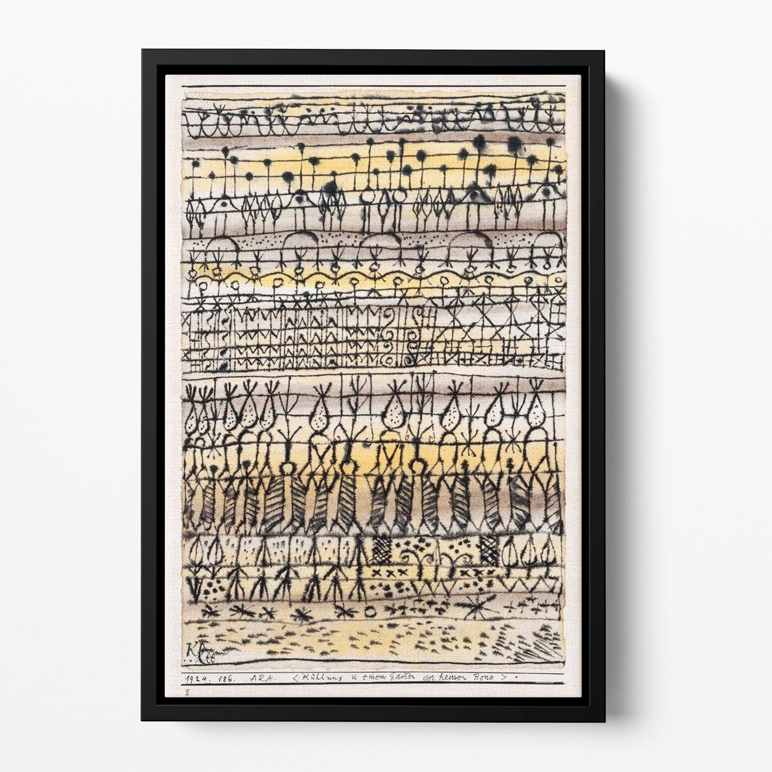 Cooling in a Hot Zone Garden 1924 No.1 Floating Framed Canvas featuring vibrant abstract colors and elegant wooden frame.