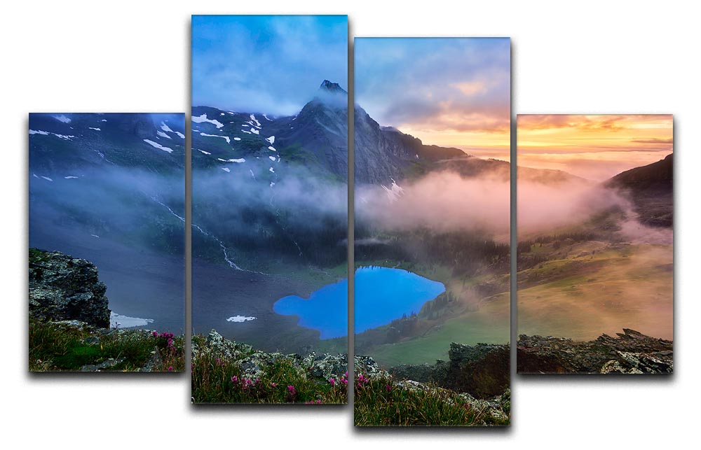 Colorado Paradise 4 Split Panel Canvas artwork featuring serene landscape divided into four panels, enhancing any room's decor.
