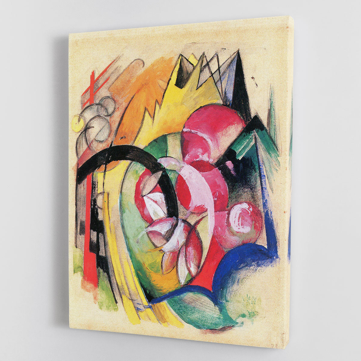 A vibrant canvas print of colored flowers by Franz Marc, showcasing bold colors and abstract forms, perfect for modern decor.