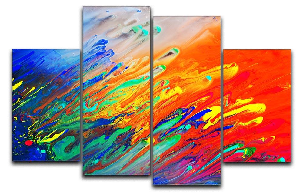 Colorful abstract acrylic painting displayed in a 4 split panel format, showcasing vibrant colors and dynamic design.