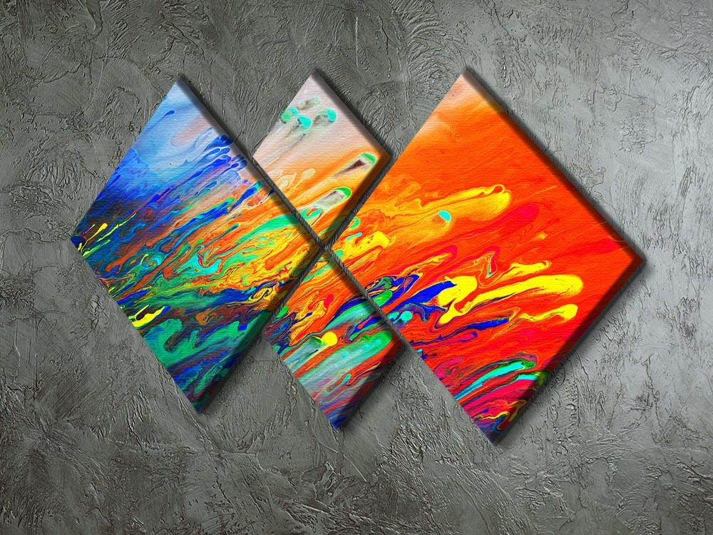 Colorful abstract acrylic painting divided into four square panels, showcasing vibrant colors and modern design.