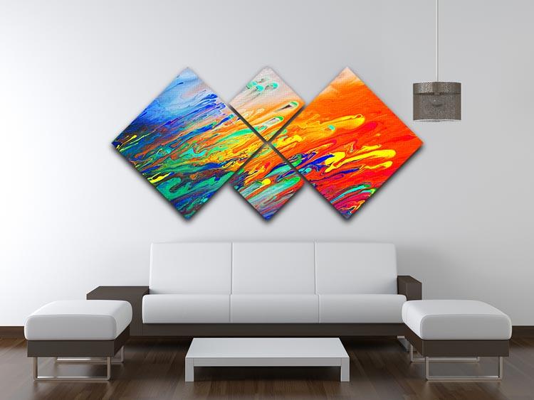 Colorful abstract acrylic painting divided into four square panels, showcasing vibrant colors and modern design.