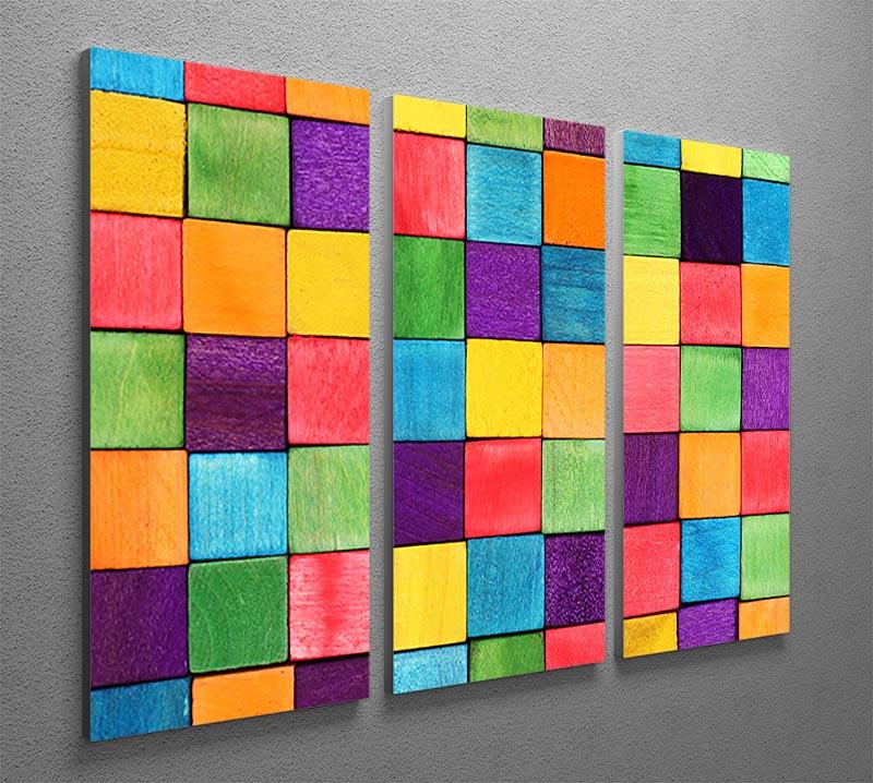 Colorful Blocks 3 Split Panel Canvas Print featuring vibrant geometric designs across three panels, perfect for modern decor.