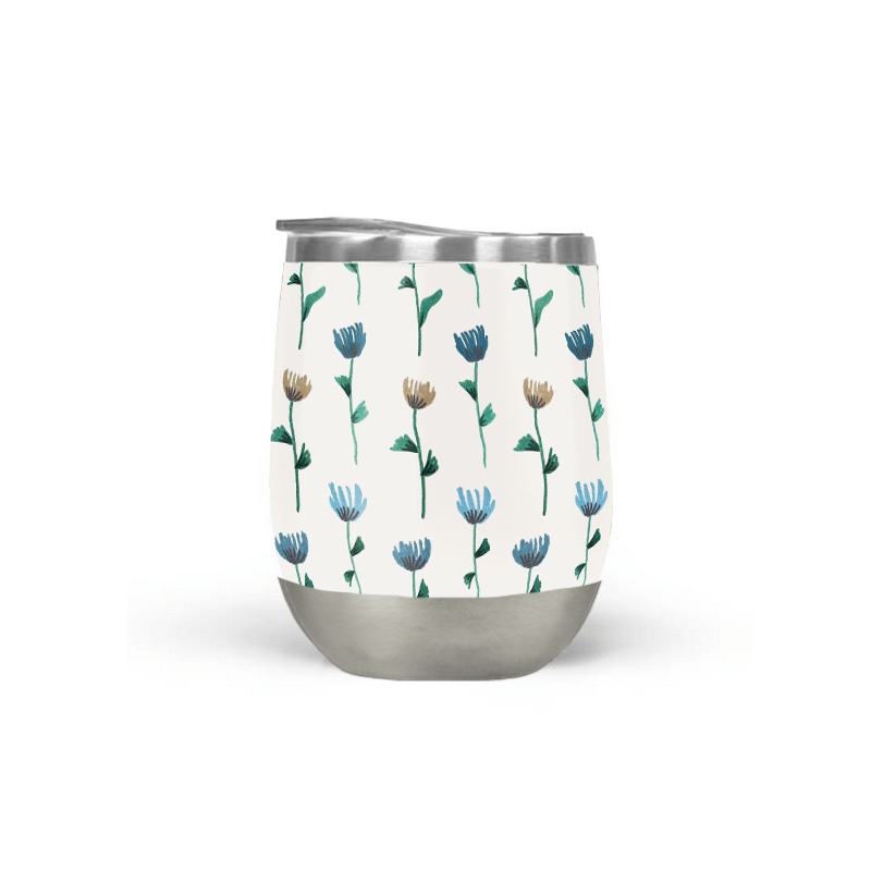 Colorful Ink Flower Wine Tumbler showcasing vibrant floral design and stainless steel construction, perfect for outdoor use.