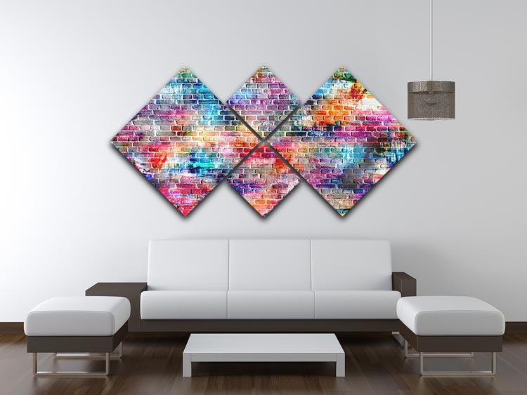 Colorful 4 square multi panel canvas art featuring vibrant designs, perfect for home decor.