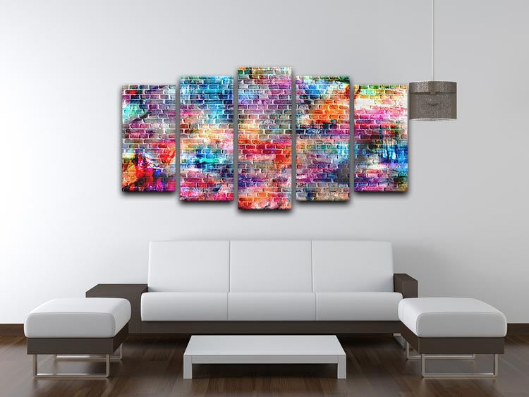 Colorful 5 split panel canvas art featuring vibrant hues and dynamic design, perfect for home decor.