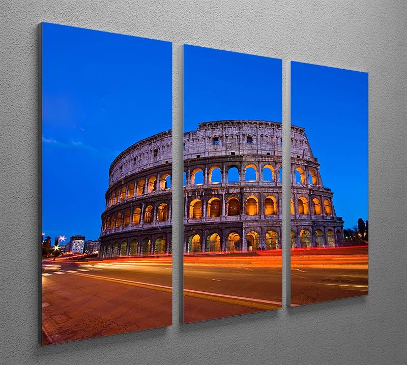 A stunning 3-panel canvas print depicting the Colosseum at dusk, showcasing vibrant colors and intricate details.