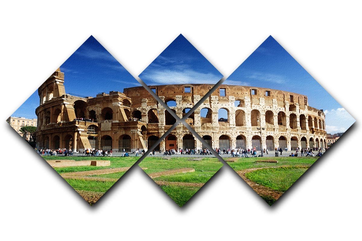 A beautiful 4-square canvas artwork depicting the Colosseum in Rome, Italy, showcasing intricate details and vibrant colors.