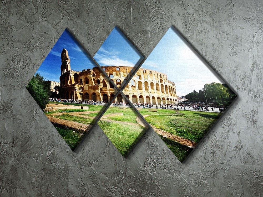 A vibrant 4-square canvas artwork depicting the Colosseum in Rome on a sunny day, showcasing intricate details and colors.