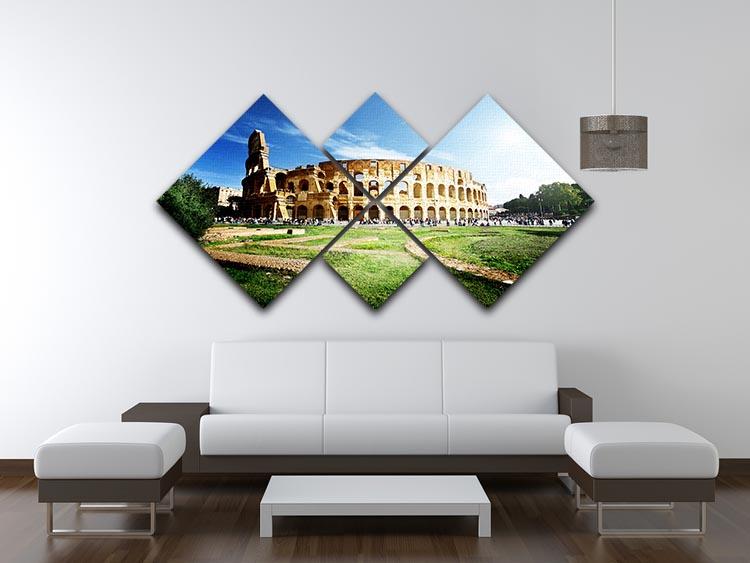 A vibrant 4-square canvas artwork depicting the Colosseum in Rome on a sunny day, showcasing intricate details and colors.