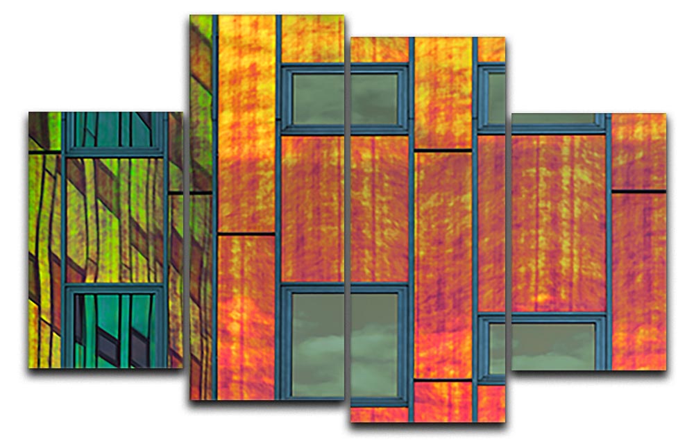 A vibrant 4-split canvas artwork featuring colorful reflections, arranged in four panels for a dynamic display.