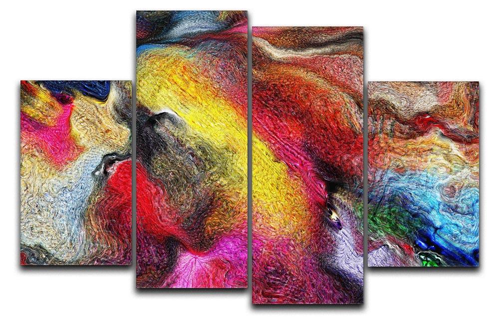 Colour Splash 4 Split Panel Canvas artwork featuring vibrant colors and dynamic design, divided into four equal sections for a modern look.