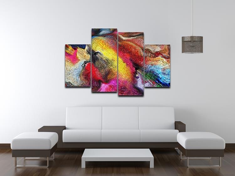 Colour Splash 4 Split Panel Canvas artwork featuring vibrant colors and dynamic design, divided into four equal sections for a modern look.