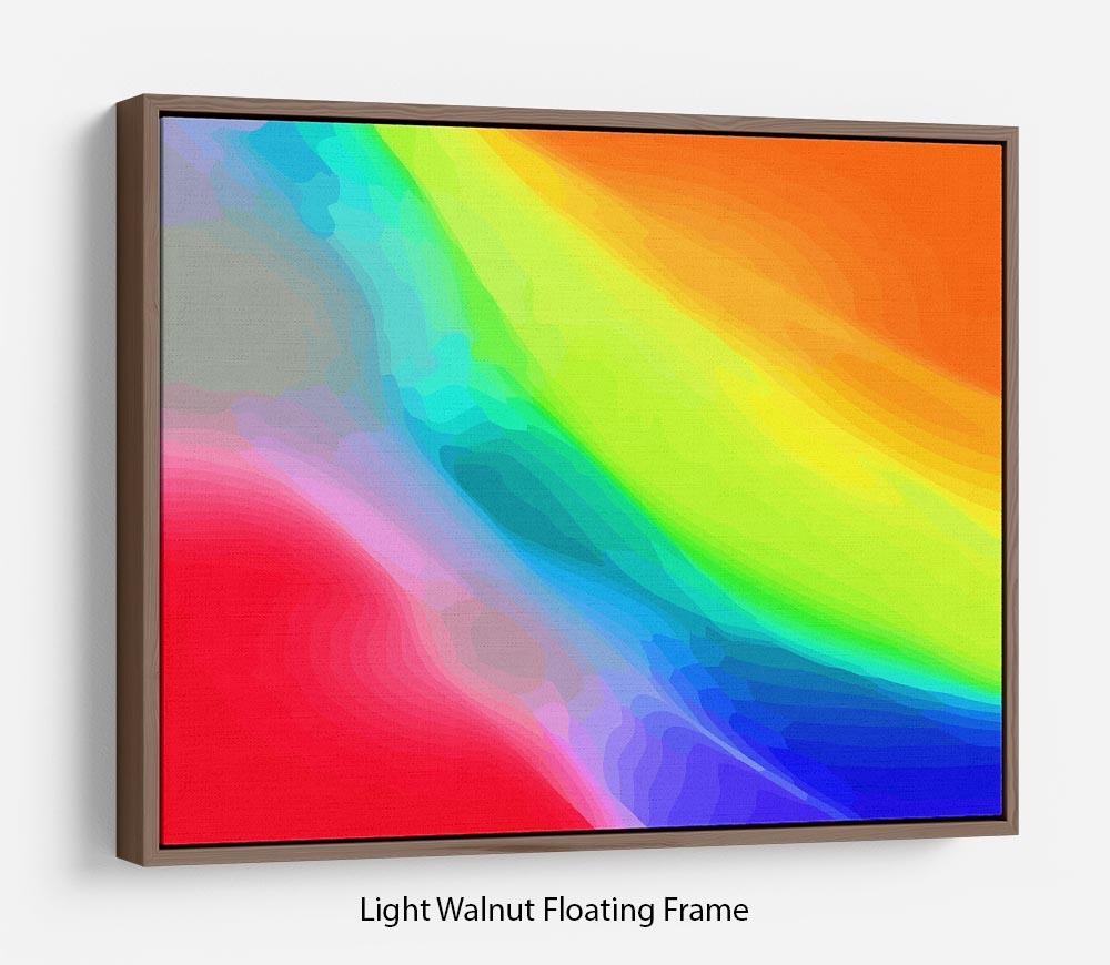 A vibrant Colour Swirl Floating Frame Canvas showcasing abstract art in a handcrafted wooden frame, perfect for modern home decor.