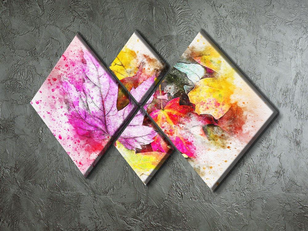 A vibrant multi-panel canvas artwork featuring colorful leaves, divided into four equal square sections, enhancing any interior space.