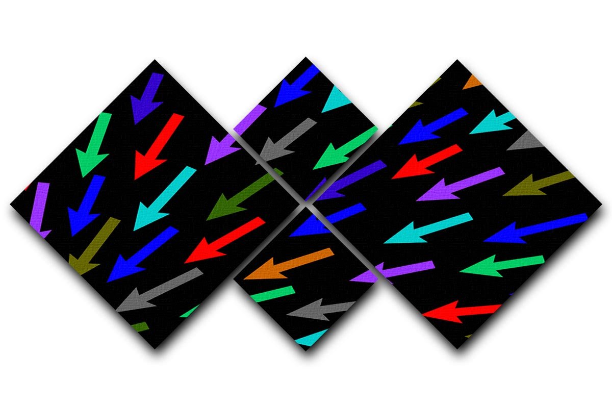 Colourful Arrows Black 4 Square Multi Panel Canvas artwork displayed in a modern setting, showcasing vibrant colors and unique design.