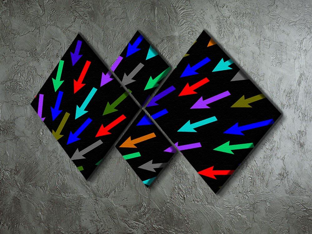 Colourful Arrows Black 4 Square Multi Panel Canvas artwork displayed in a modern setting, showcasing vibrant colors and unique design.