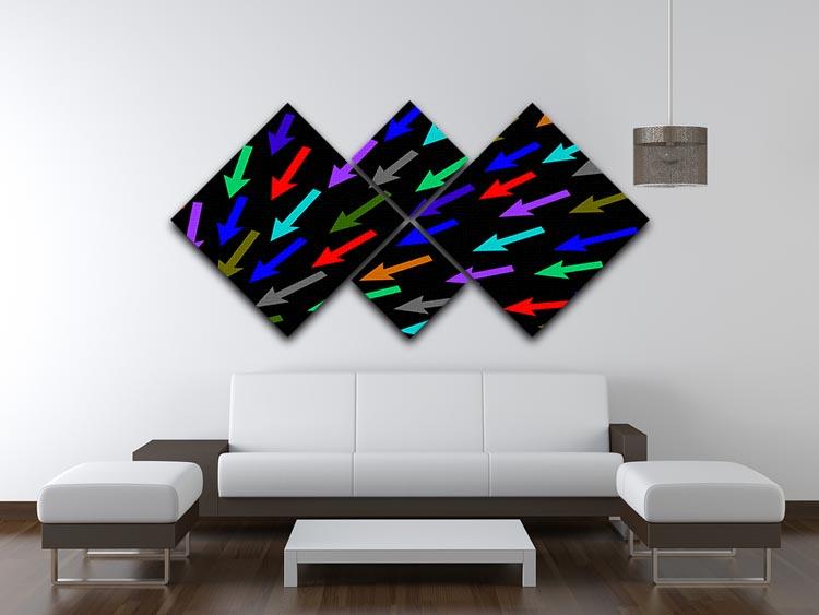 Colourful Arrows Black 4 Square Multi Panel Canvas artwork displayed in a modern setting, showcasing vibrant colors and unique design.