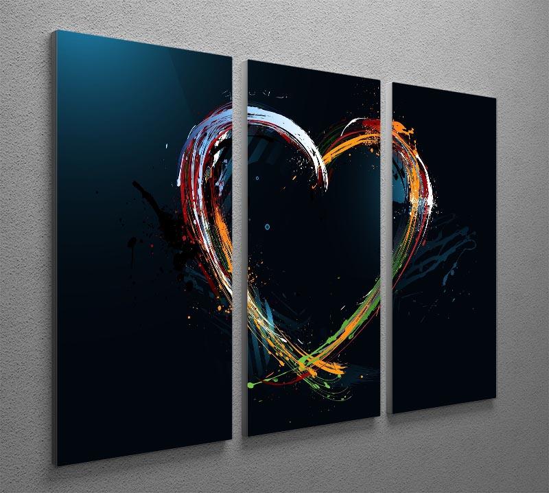 A vibrant 3-panel canvas print featuring a colourful love heart design, perfect for home decor.
