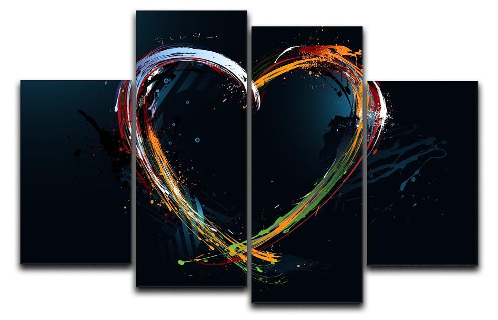 A vibrant 4-split canvas artwork featuring a colorful love heart design, perfect for home decor.