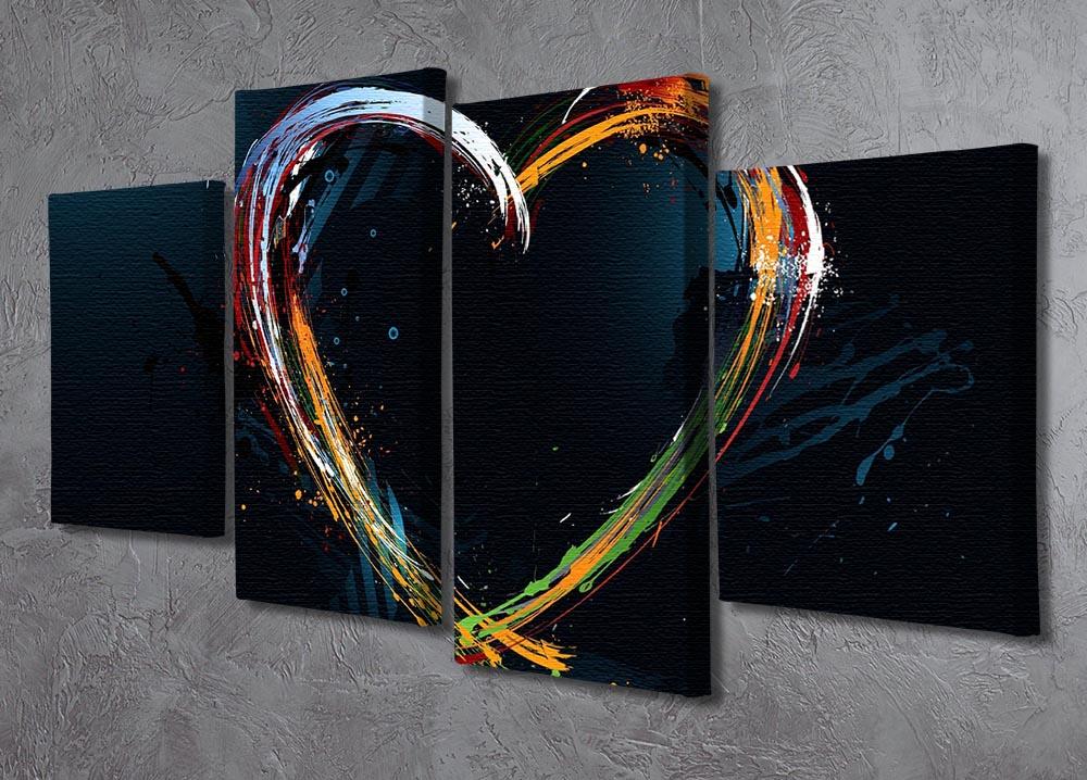 A vibrant 4-split canvas artwork featuring a colorful love heart design, perfect for home decor.