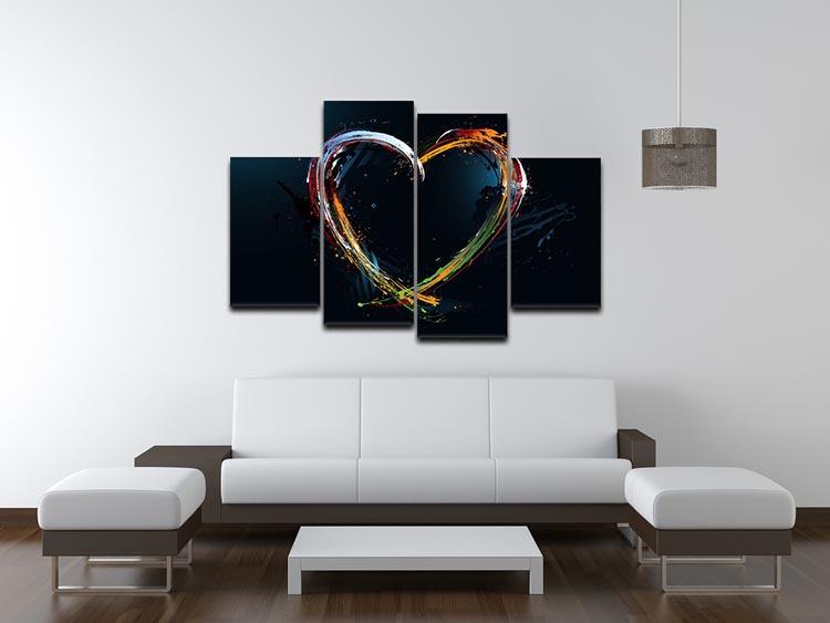 A vibrant 4-split canvas artwork featuring a colorful love heart design, perfect for home decor.