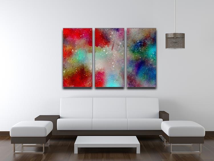 A vibrant 3-panel canvas print featuring a colorful mist design, perfect for home or office decor.
