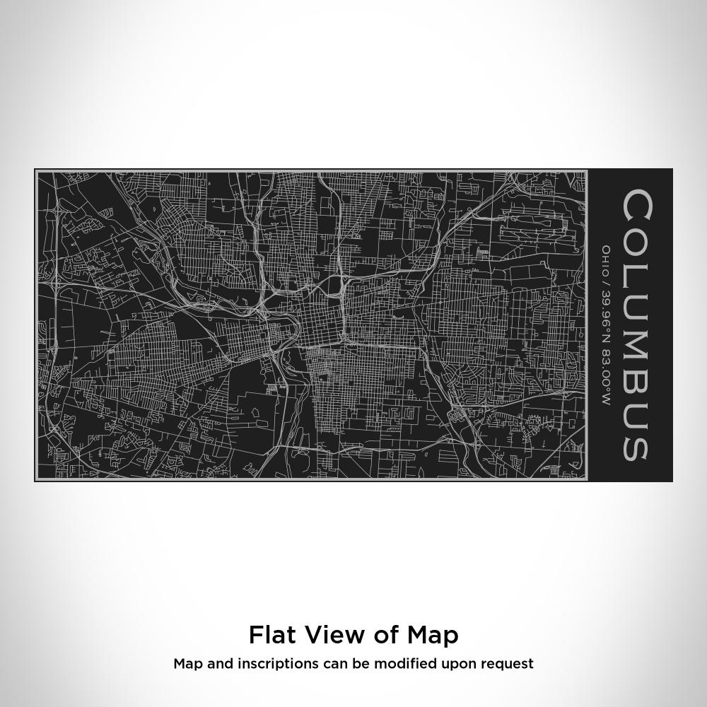 Matte black insulated bottle featuring a custom engraved map of Columbus, Ohio with coordinates.