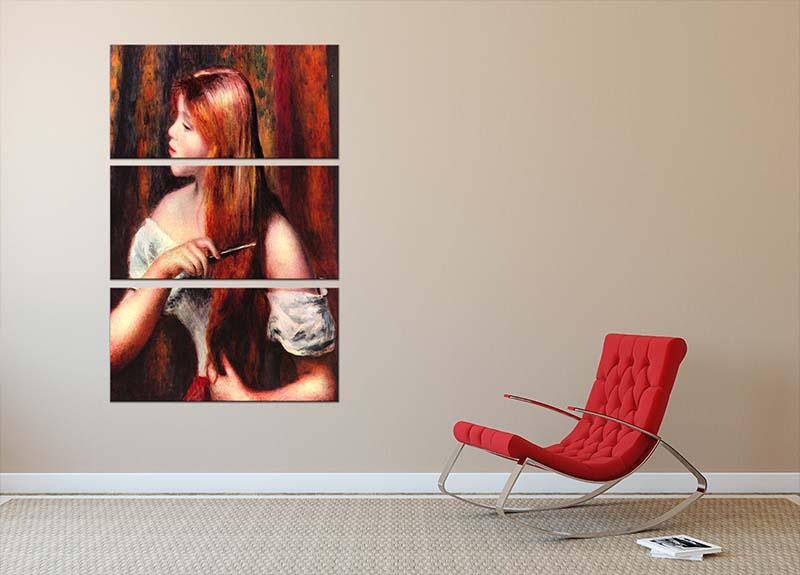 Three-panel canvas print featuring Renoir's Combing Girl artwork, showcasing vibrant colors and elegant design.