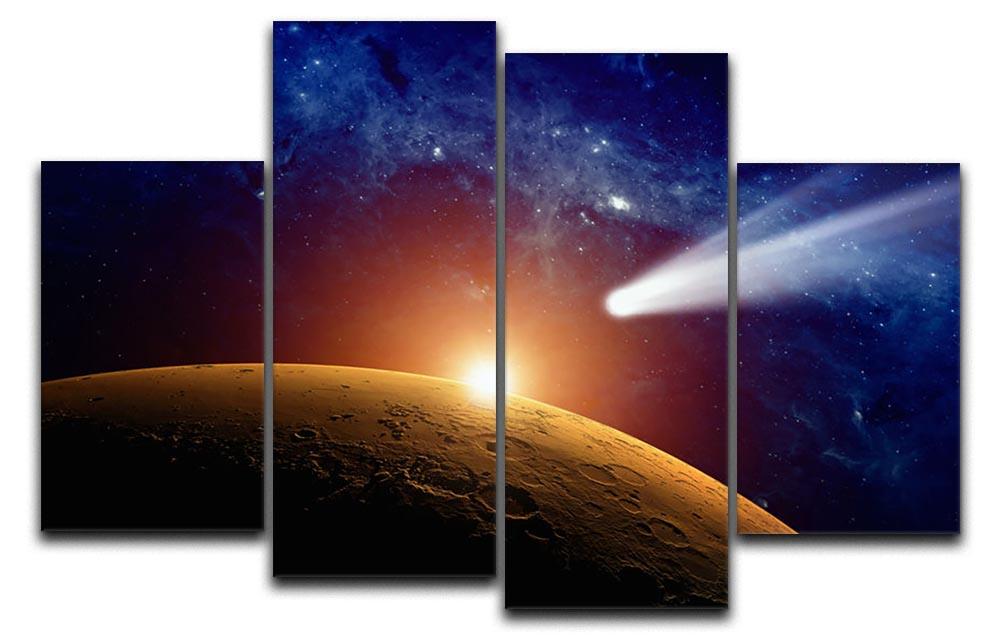 A stunning 4-split canvas artwork depicting a comet approaching Mars, showcasing vibrant colors and intricate details.