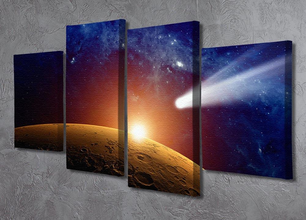 A stunning 4-split canvas artwork depicting a comet approaching Mars, showcasing vibrant colors and intricate details.