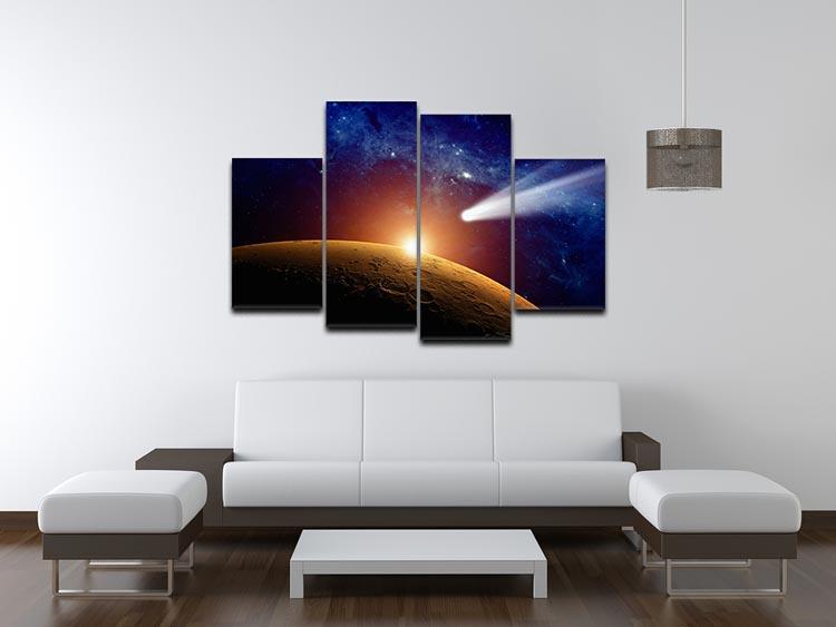 A stunning 4-split canvas artwork depicting a comet approaching Mars, showcasing vibrant colors and intricate details.
