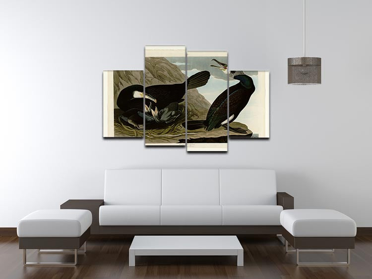 A beautiful 4-split canvas artwork featuring the Common Cormorant, showcasing vibrant colors and intricate details across four panels.