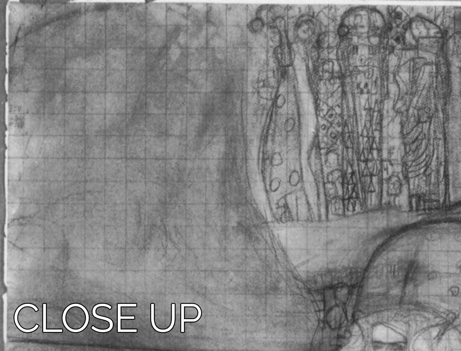 Three-panel canvas art featuring Klimt's Composition draft of the law faculty, showcasing intricate details and vibrant colors.