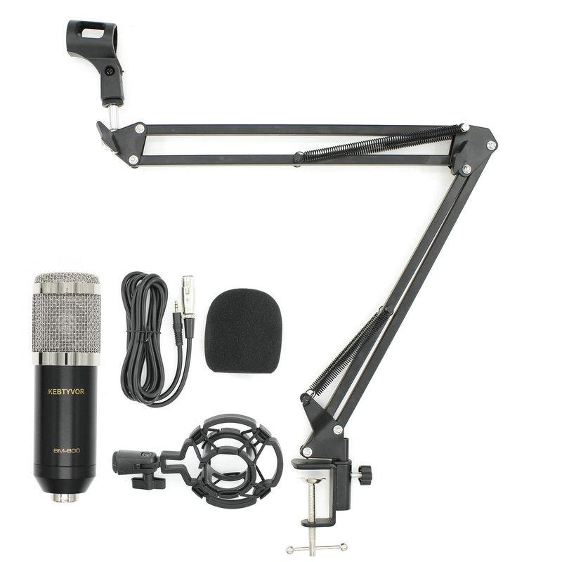 Condenser Microphone Studio Sound Vocal RecoWith NB-35 Stand, showcasing its sleek design and included accessories.